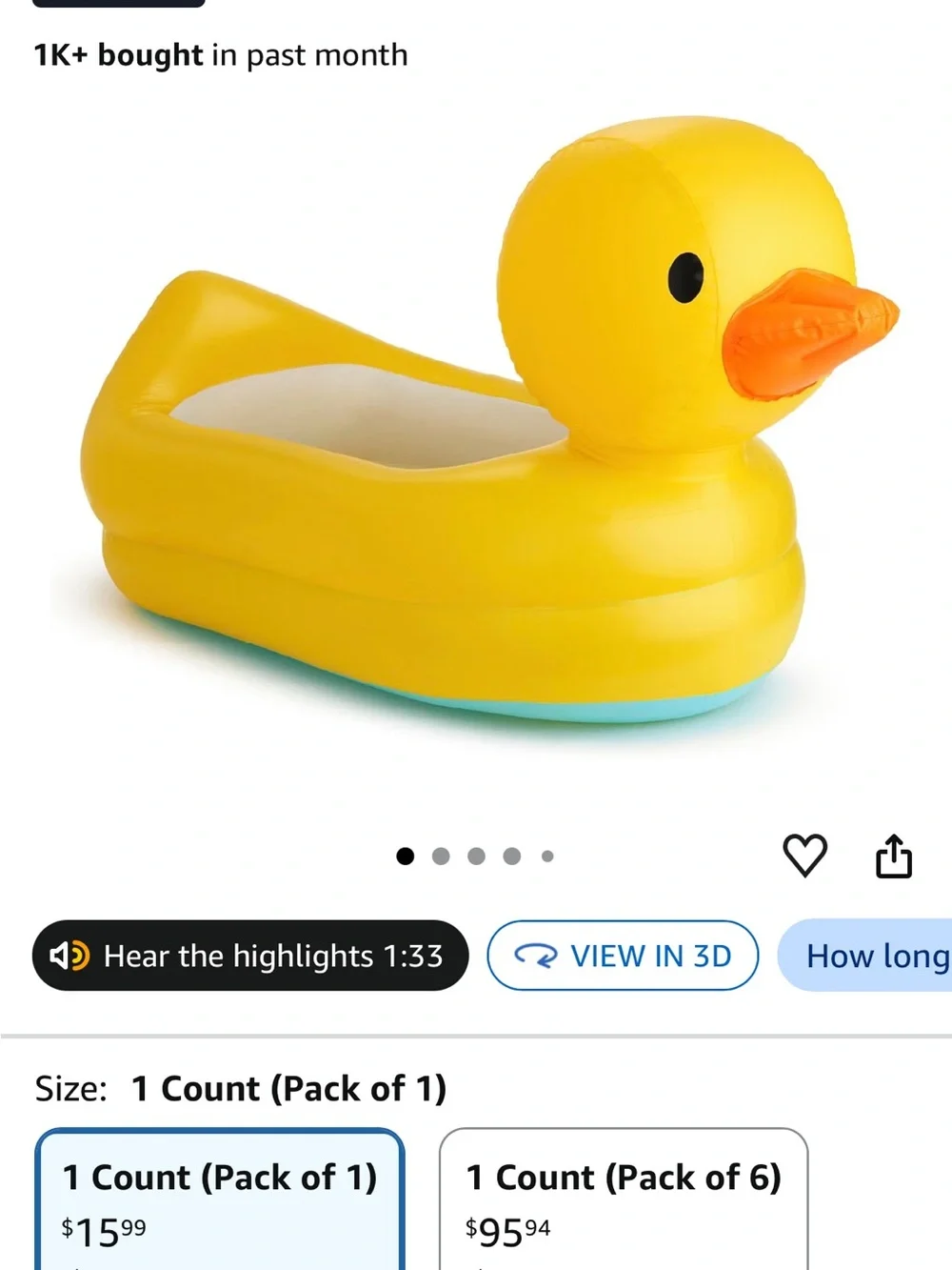 Yellow Duck Bath Seat - Inflatable Baby Bath Support